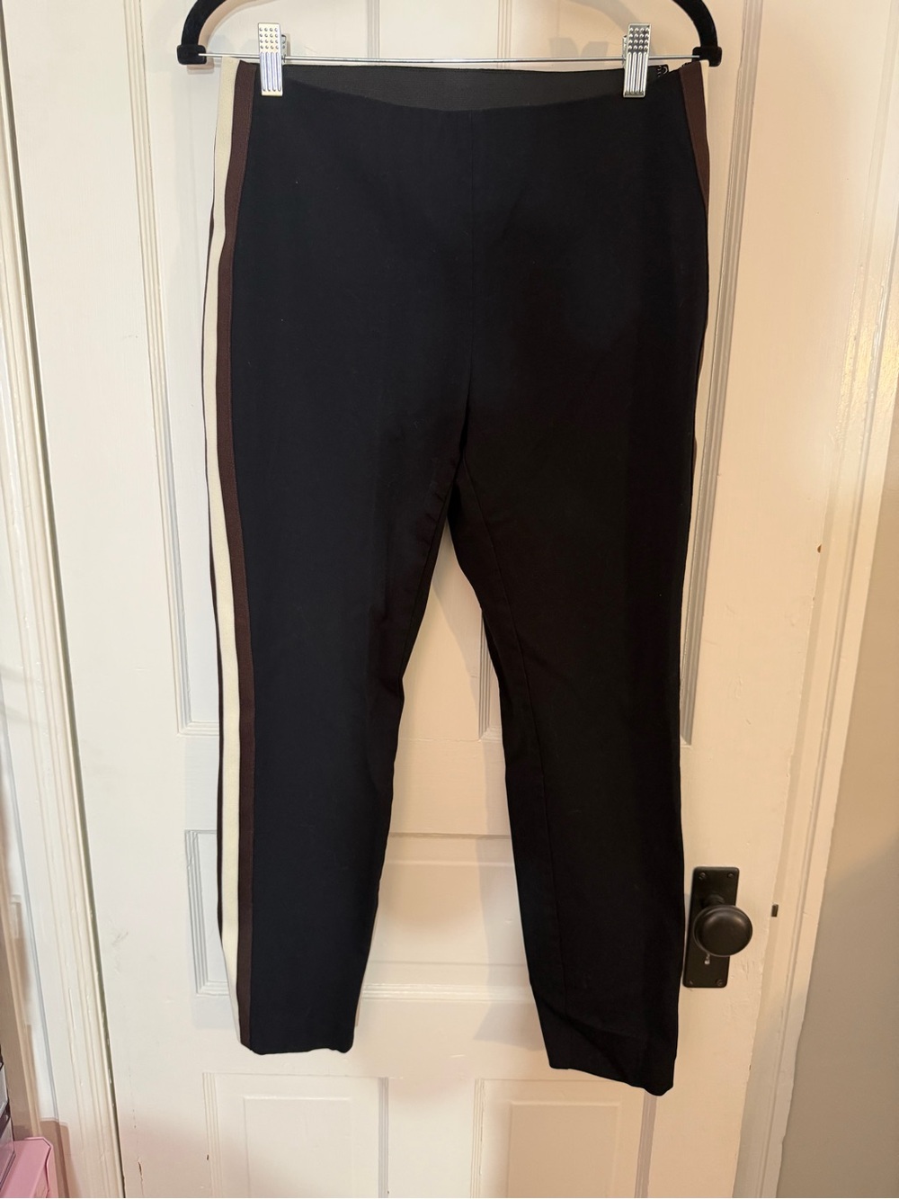 a new day Black Cropped Pants with Brown and Cream Side Stripes